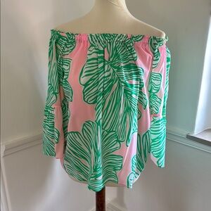 Pink and Green Off-Shoulder Top